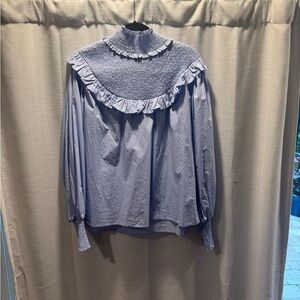English Factory Gray Ruffled Long Sleeve Blouse